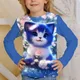 Kawaii T-Shirt volle Ärmel für Mädchen Tiger Katze süße T-Shirts Kinder kleidung Herbst Kinder Top