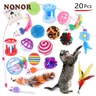 NONOR Cat Toys Set Feather Teaser Wand Toy Kitten Teaser ricariche forme di palline a forma di topo