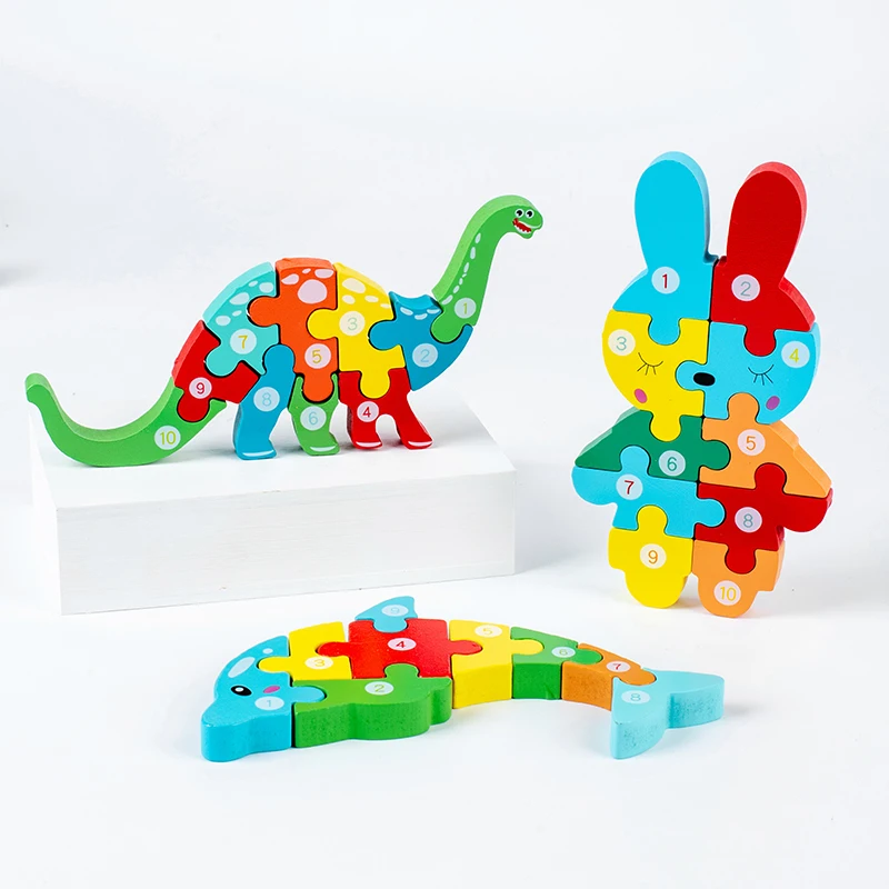 Puzzle per bambini in legno Montessori per bambini Giocattoli Montessori per bambini 2 3 4 anni per giocattolo dinosauro per bambini