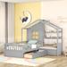 Twin Size House Shape Platform Bed with Sofa, Kids Platform Bed Frame with 2-Drawers and Storage Shelf, Grey