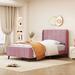 Twin Size Velvet Upholstered Platform Bed w/ Tufted Headboard, Pink