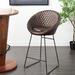 Brown Leather Round Diamond Tufted Bar Stool with High Back and Black Metal Legs (Set of 2)