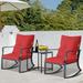 3-Pack Steel Outdoor Rocking Chair with Cushions and Coffee Table