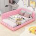 Full Size Upholstered Platform Bed with USB Ports and LED Belt, Pink