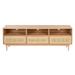 Exquisite Open Shelves TV Media Cabinets Console with 3 Rattan Storage Drawers and 6 Wood Legs for Living Media Room, Oak