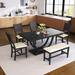 6-Piece Modern Kitchen Dining Table Set Rectangular Wood Table with 4 Linen Upholstered Chairs and Bench for Dining Room