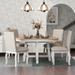 5-Piece Farmhouse Dining Table Set, Wood Round Extendable Dining Table and 4 Upholstered Dining Chairs