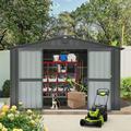 Domi Outdoor Storage Shed 10 x 8 Metal Garden Shed for Bike Trash Can Tools Lawn Mowers Pool Toys Galvanized Steel Outdoor Storage Cabinet with Lockable Door for Backyard Patio Lawn