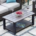 Grand Patio Outdoor Wicker Coffee Table Patio Coffee Table Rectangle Center Table Side Table w/ Aluminum Steel Frame Brown