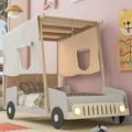 Twin Size Race Car Bed with LED Light and Ceiling Cloth Wood Low Platform Bed Frame with Tufted Headboard Car Bed with Canopy Frame for Boys Girls Child s Bedroom Playful Design Natural
