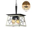 DWVO Farmhouse Vintage Chandelier Rustic Pendant Light Industrial Hanging Light Fixture for Dining Room Kitchen Island Wrought Iron ORB+Oak White 4 Lights E26 UL Listed Square 4 Lights OAK