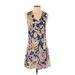 JB by Julie Brown Casual Dress - Mini V-Neck Sleeveless: Blue Floral Dresses - Women's Size 0