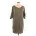 Max Studio Casual Dress - Mini Scoop Neck 3/4 sleeves: Green Solid Dresses - Women's Size Large