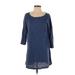 Eileen Fisher Casual Dress - Shift Scoop Neck 3/4 sleeves: Blue Print Dresses - Women's Size Small