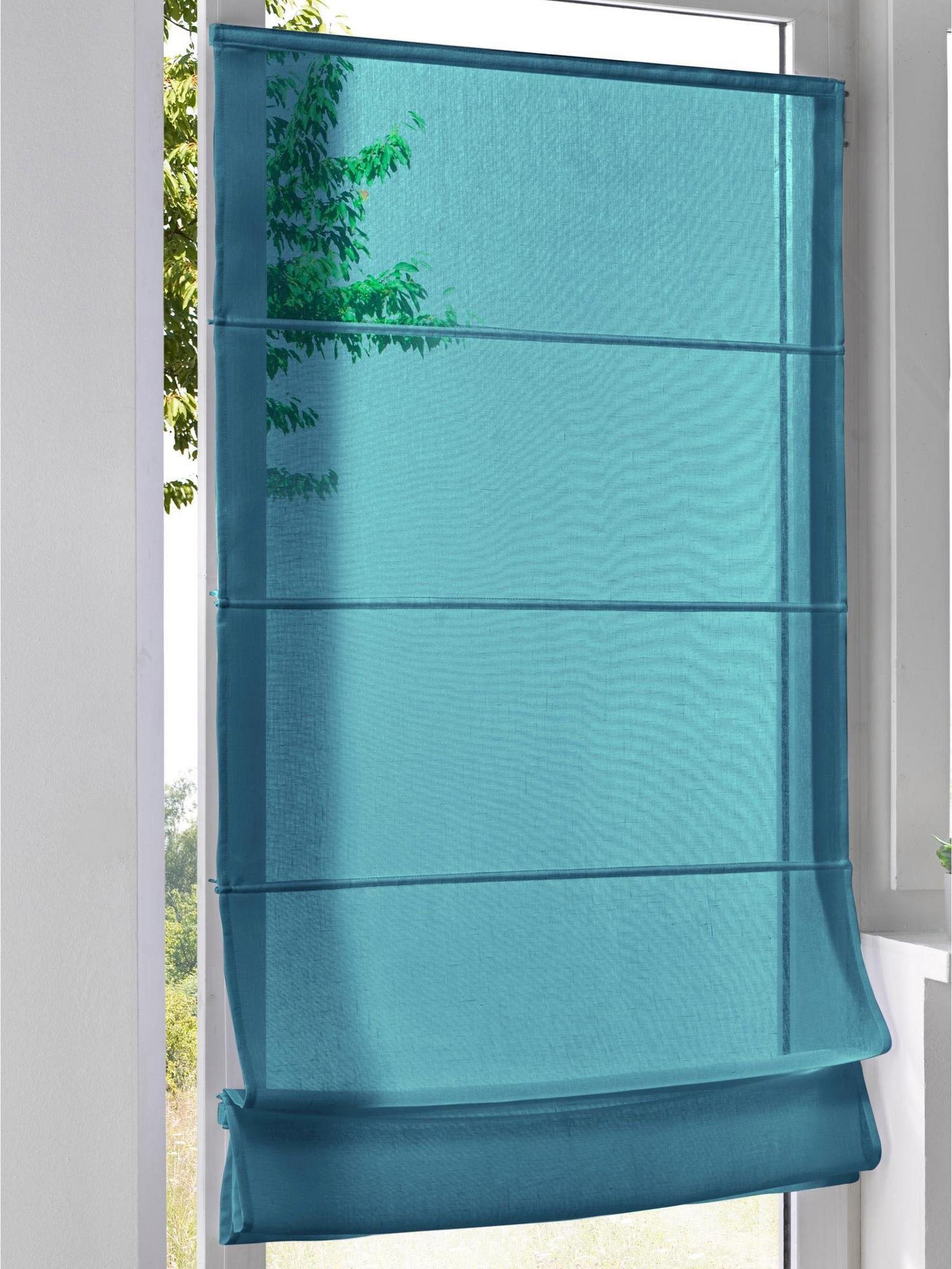 Raffrollo KUTTI "Brondby Move" Gr. 1, blau (türkis), B:45cm H:130cm, Obermaterial: 100% Polyester, Raffrollos, Klemmfix, Klemmträger, halbtransparent, uni, Basic, pflegeleicht