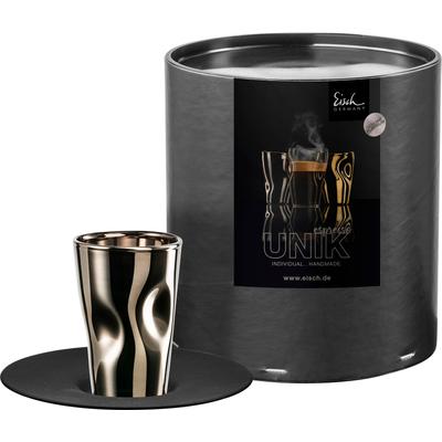Espressoglas EISCH GERMANY "UNIK", silber (silberfarben, schwarz), H:8,5cm Ø:5,7cm, Borosilikatglas, Trinkgefäße, Espressoglas mit Untertasse,, 100 ml, veredelt mit echtem Platin Image