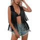 Halloween Costumes for Women Fringe Vest 70s Outfits Faux Suede Tassel Sleeveless Tops Leather Concert Outfit Fall Clothes for Women 2023 Black XXL