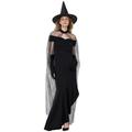 Colorful House Women Dark Witch Costume Adult Gothic Witch Dress Outfit Black Witch Halloween Costumes with Cape(Large,Black Dress with Cape)