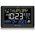BOZYBO Digital Clock with 6 Alarm Clocks: Atomic Clock with Indoor Temperature Self Time Correction Clock with Day and Date for Elderly Adjustable Brightness Wall Clock or Desk Clock for Bedroom