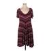 Torrid Casual Dress - A-Line V-Neck Short sleeves: Burgundy Chevron Dresses - Women's Size 1X Plus