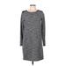 Ann Taylor LOFT Casual Dress - Shift Crew Neck 3/4 Sleeve: Gray Stripes Dresses - Women's Size Medium