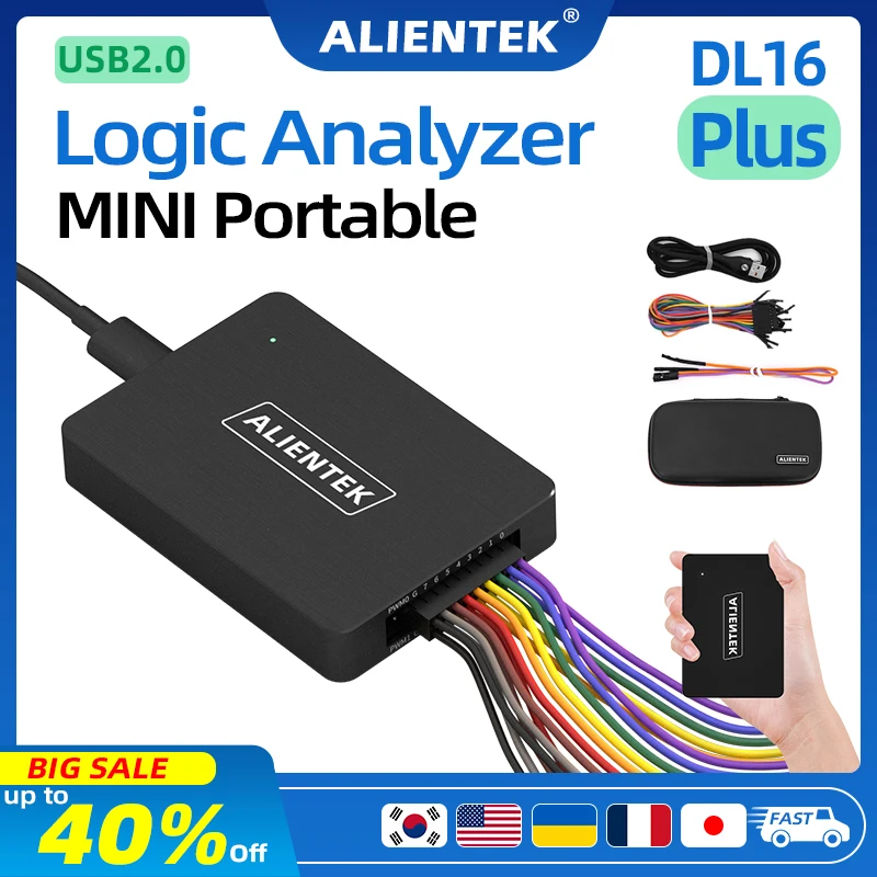 ALIENTEK Analizzatore logico DL16 250 MHz Velocità di campionamento massima 16 canali Analizzatore logico Strumenti ARM FPGA Software di decodifica del protocollo di debug