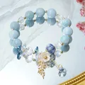 Ruifan Blume Blatt Orange/Lila/Blau/Grün Stein Perlen Strang Armbänder für Frauen Weibliche Mode