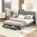 Gray Upholstered Platform Bed Frame Queen Size Storage Bed w/ Drawers