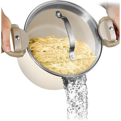 Gotham Steel Pasta pot Ceramic Nonstick with Twist and Lock Handles- Cream