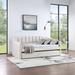 Beige Striped Tufted Wingback Daybed Twin Bed Frame with Trundle Bed