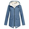 WNG Women Solid Plush Thickening Jacket Outdoor Plus Size Hooded Raincoat Windproof