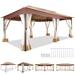 HOTEEL 12x20 Heavy Duty Canopy Gazebo with 6 Mosquito Netting 100% Waterproof Large Canopy Tents for Patio Party with Double Roof Soft Top Screen Gazebo with Metal Steel Frame for Outside Khaki