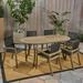 Christopher Knight Home Arletta Outdoor Acacia Wood 6 Seater Patio Dining Set with Mesh Seats by gray + black
