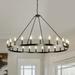 Magic Home 24-Light Big Wagon Wheel Chandelier Modern Farmhouse Large Light Fixtures Large Round Chandelier Round Kitchen Island Light black frame + black lamp head