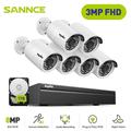 SANNCE 8 Channel 5MP PoE Security Camera System 6Pcs H.265+ Wired Bullet 3MP Outdoor PoE IP Cameras With Audio Recording 4K 8CH NVR For 24/7 Recording With 1T Hard Drive