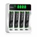 HiQuick (4 Pack) 1.2V 1100mAh NiMh AAA Batteries High Capacity with LCD Smart 4 Bay Battery Charger (Micro USB and Type-C Charging)