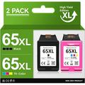 65XL Printer Ink for HP 65 Ink Cartridges Black/Color Combo Pack Remanufactured Replacement for HP 65XL Ink Fit