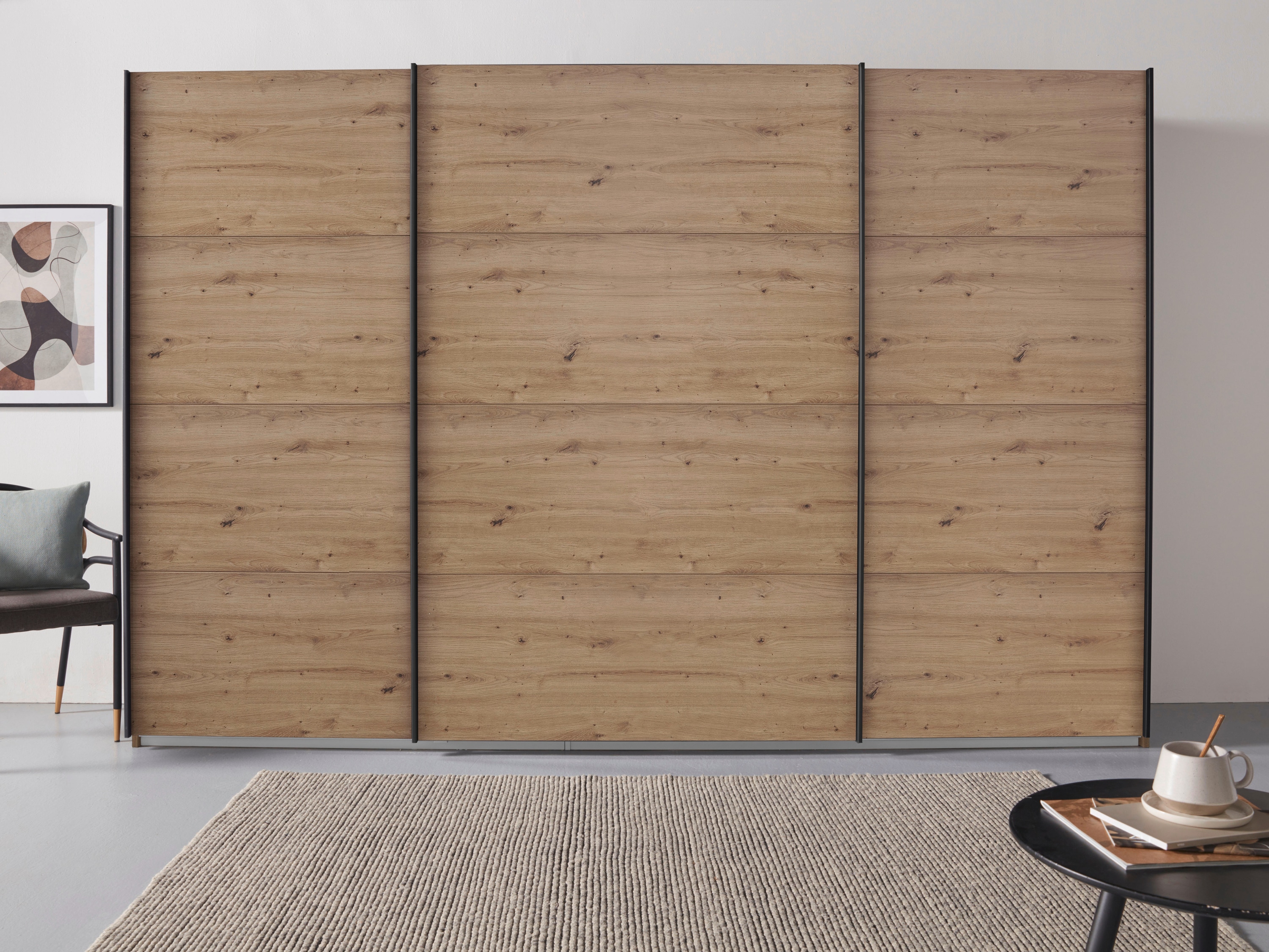 Schwebetürenschrank RAUCH "Kleiderschrank Schrank Garderobe Wäscheschrank Ankleide OTELI", braun (eiche artisan), B:315cm H:210cm T:68cm, Holzwerkstoff, Schränke, in verschiedenen Dekor- und Hochglanzfarben Image