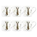 Purely Home Hares and Dandelions Mug Set - Nature Animals Floral Design by Rhiannon Chauncey - Bone China Tea/Coffee Cups Set of 6