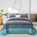 WONGS BEDDING Bedspread 220 x 240 cm Bed Throw Boho Blanket Quilt 3-Piece Double Bed Quilted Duvet Microfibre Blanket with 2 Pillowcases 50 x 75 cm for Bedroom as Sofa Throw (Bohemian)