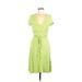 Lands' End Casual Dress - A-Line Plunge Short sleeves: Green Dresses - Women's Size 6