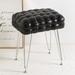 Wade Logan® Anori Iron Vanity Stool Faux Leather/Upholstered/Leather in Black/Brown | 18.5 H x 16.14 W x 12.2 D in | Wayfair