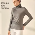 80 dolcevita di seta top da donna autunno moda per donna top manica lunga vestiti top collo alto abbigliamento donna maglia nera bianco donna maglione maglioni inverno maglie maglia invernali