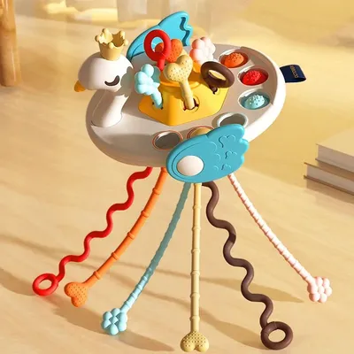 5 In 1 Montessori Pull String giocattoli per bambini per lo sviluppo elefante carino giocattoli per