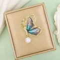 Fashion Purple Butterfly Zircon Crystal Pearl Badge Pins For Women Chinese Style Brooches Collar