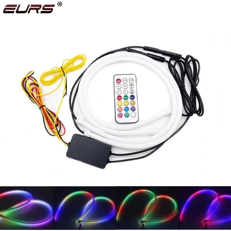 2 pezzi RGB LED DRL luce di marcia diurna che scorre indicatore di direzione APP/RF telecomando striscia LED per faro dell'auto 30 cm 45 cm 60 cm