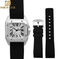 Watch Strap for Cartier Sandoz Santos 100 W20073X8 W20106X8 W2020008 Silicone Rubber Bracelet Men