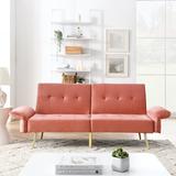 Living Room Tufted Velvet Futon Sleeper Sofa Bed, Convertible 2 Seater Sleeper Couch with Folded Armrests and Side Pockets