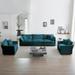 Sofa Set of 3, Blue Chenille Sectional Lounge Loveseat w/ Accent Chair