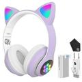 Wireless Over-Ear Headphones with Microphone Bluetooth Cat Ear Headphones for Kids Teens Adults Girls Women (Purple) BOLT AXTION Bundle Like New